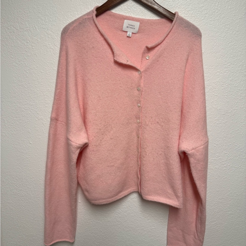 Things Between Pink Cropped Button Front Cardigan… - image 2